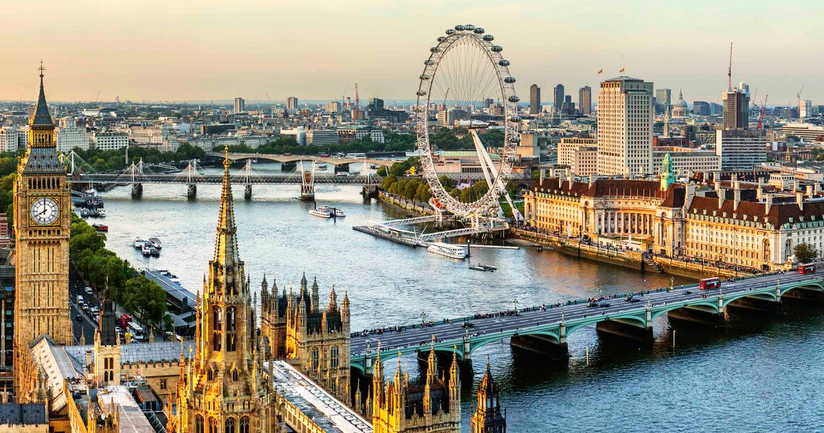 A view of historic European architecture in a bustling city square